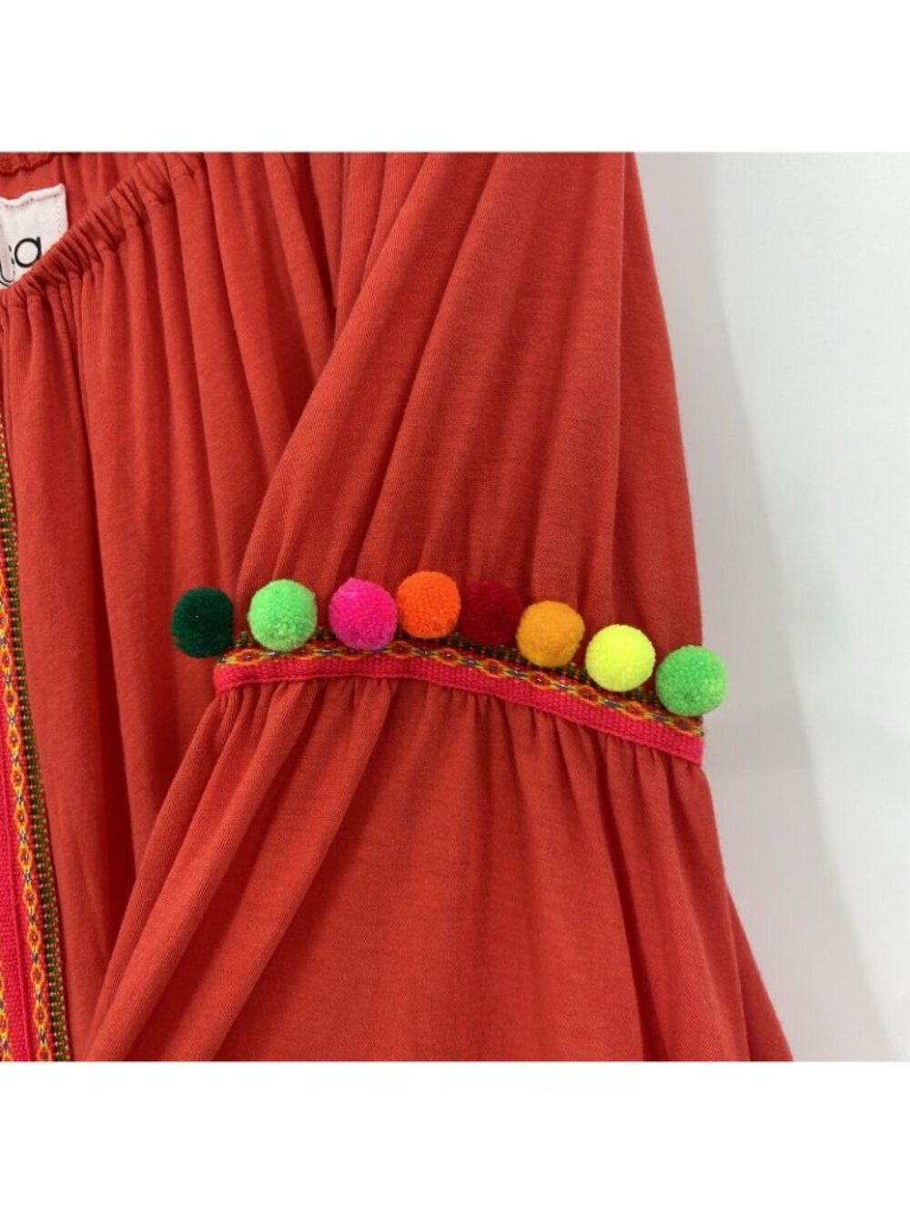 PITUSA Off The Shoulder Gypsy Maxi Dress In Orange One Size Pom Poms Boho Knit - Picture 12 of 16